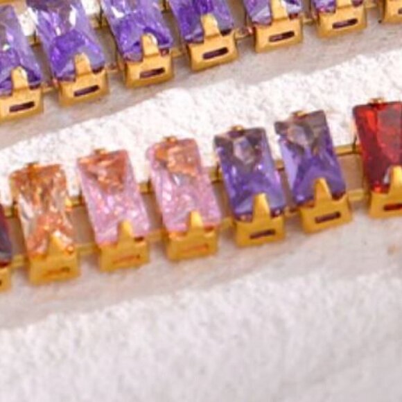 Gold Plated Stainless Steel with Baguette Cubic Zirconia - Picture 12 of 13